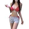 Simple Striped Lace-Up Triangle Bikini with Chest Pads - Sexy Swimwear for Women