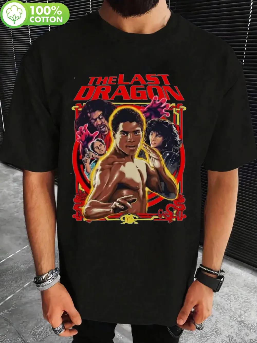 Retro The Last Dragon Graphic T-shirt - Black Bohemian Style Crew Neck Top with DB977E Bright Print S