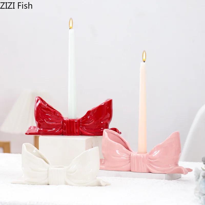Bowknot-shaped Ceramic Candle Holders Desk Decoration Romantic Candlestick Wax Melt Burner Candle Stand Room Aesthetic Decor
