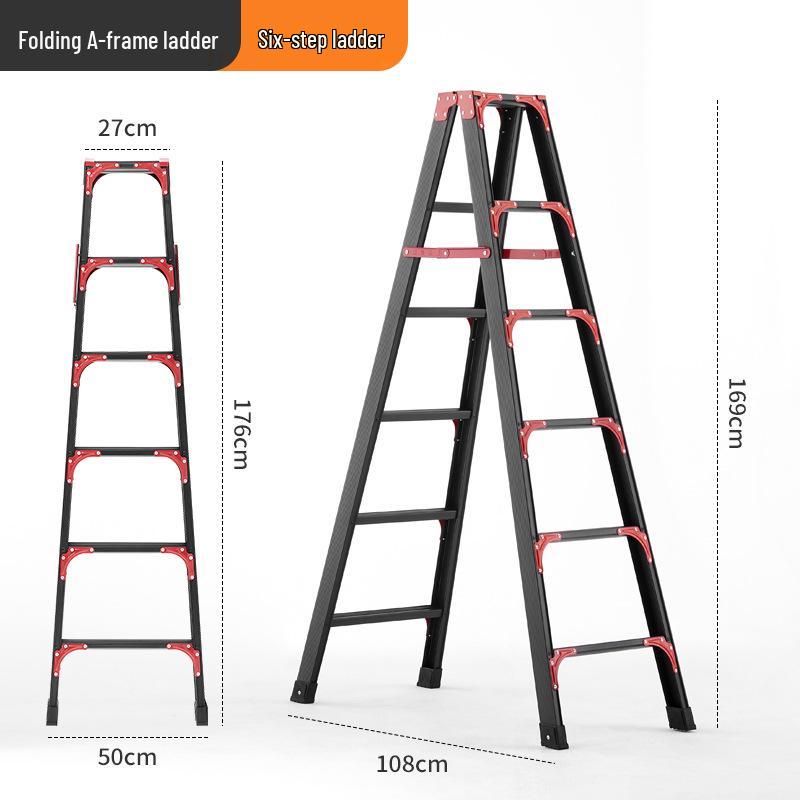 Folding A-frame Carbon Steel Ladder: Lightweight, Double-sided, Multi-purpose, No Installation Needed