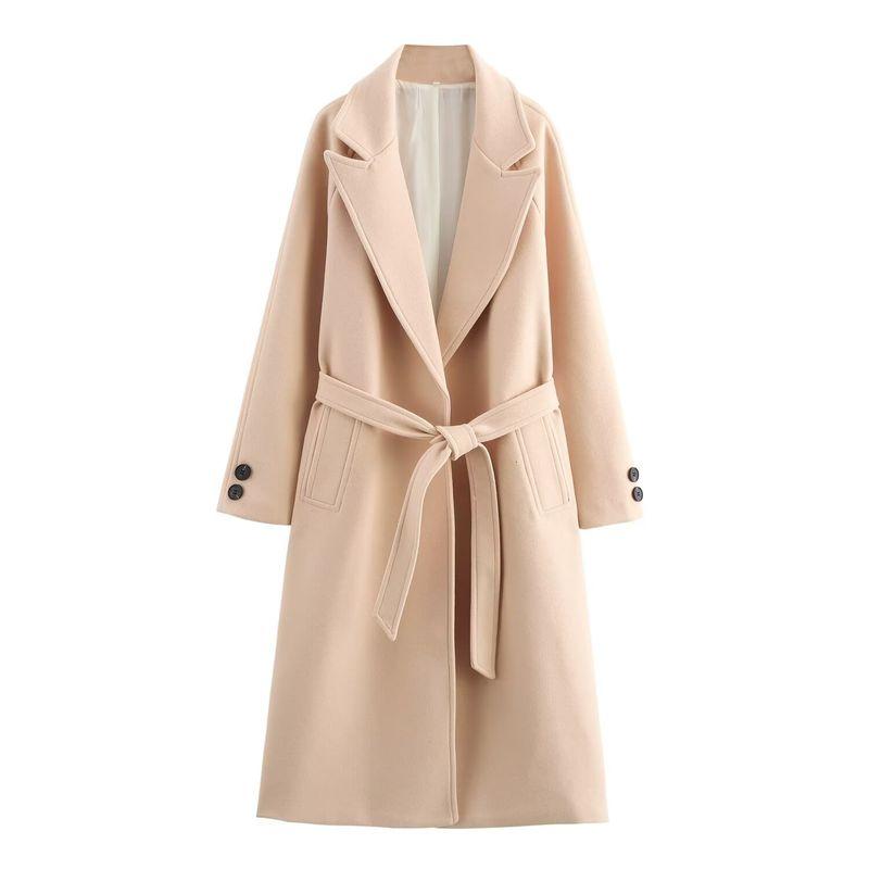 Fall and Winter New Product with Belt Casual Warm All-Matching Wool Blend Long Overcoat Outerwear 9174284