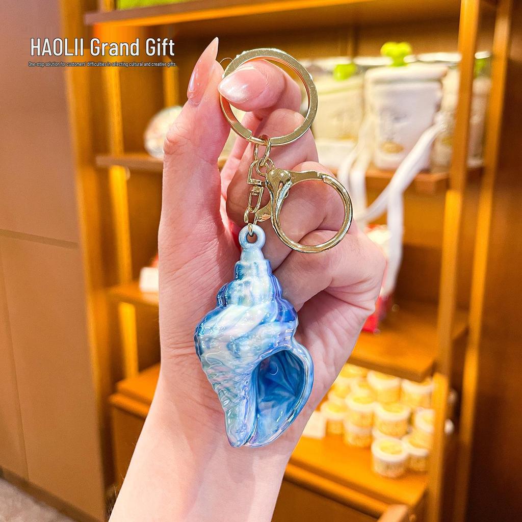 Acrylic Colorful Spiral Conch Shell Keychain Pendant