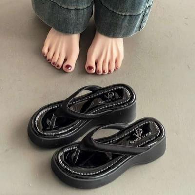 Lazy Wind Slippers Wear Women's Summer Heightening Flip-flops Thick Bottom 2025 New Fashion Versatile Toe Cool Slippers