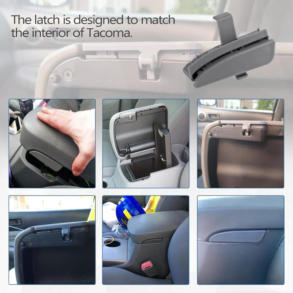 Front Center Console Lid Latch Compatible With 2005-2012 Toyota Tacoma Interior Armrest Console Latch Replacement #58910AD030B0 – Gray 41042