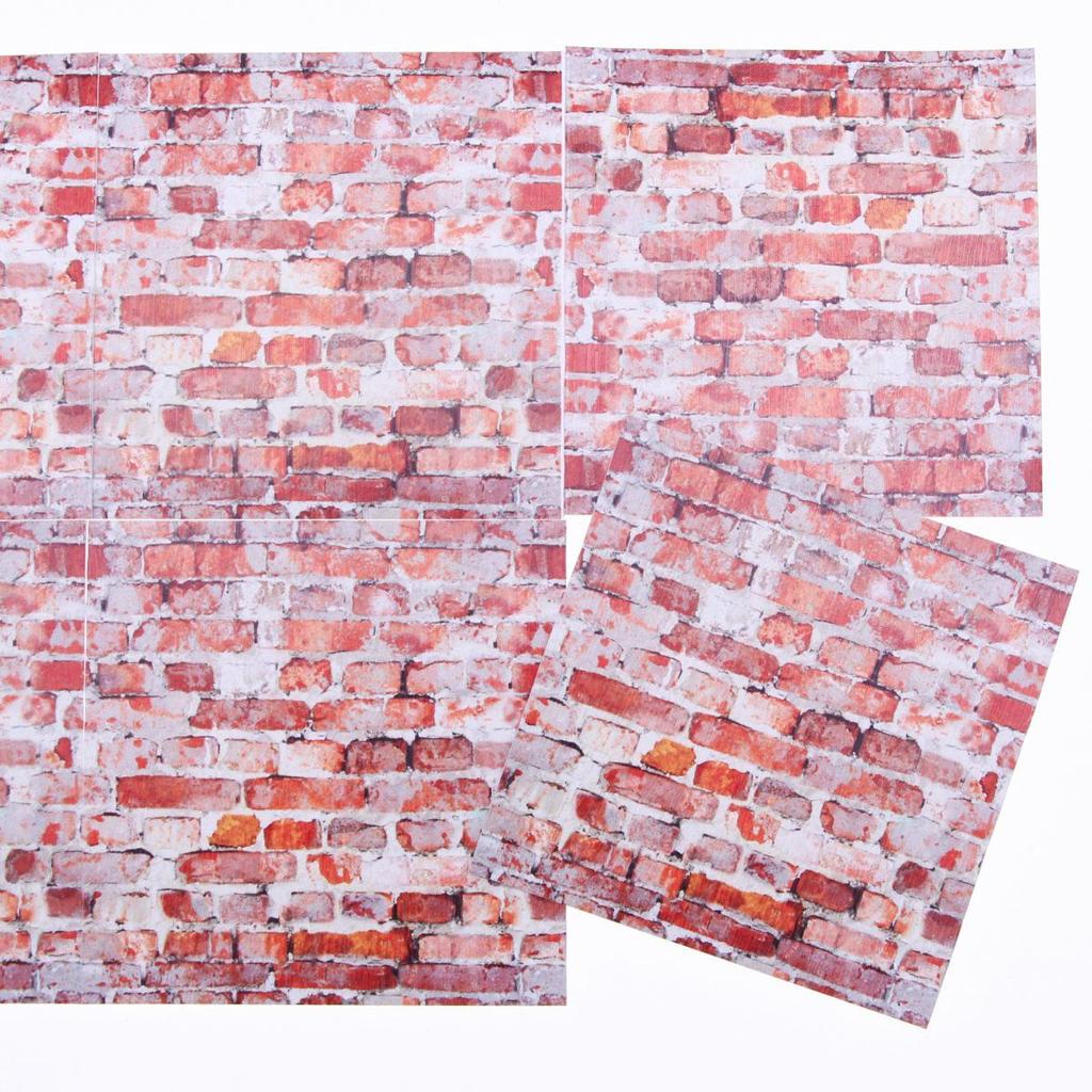 Miniature Dollhouse Retro Brick Wall Sticker 10x10cm - Wood Grain Pattern Home Decoration