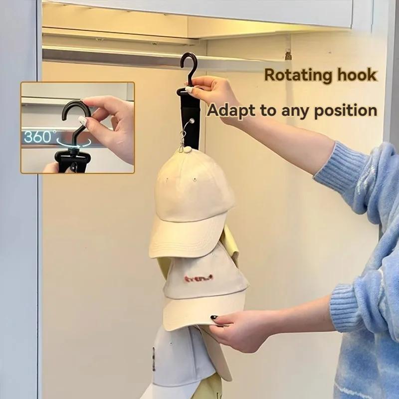 Wardrobe Storage DIY Hanger 8 Clips Hanging Closet Organizer Caps Vertical Shelf Rack Free Punch Hats Holder Multi-Purpose Hooks