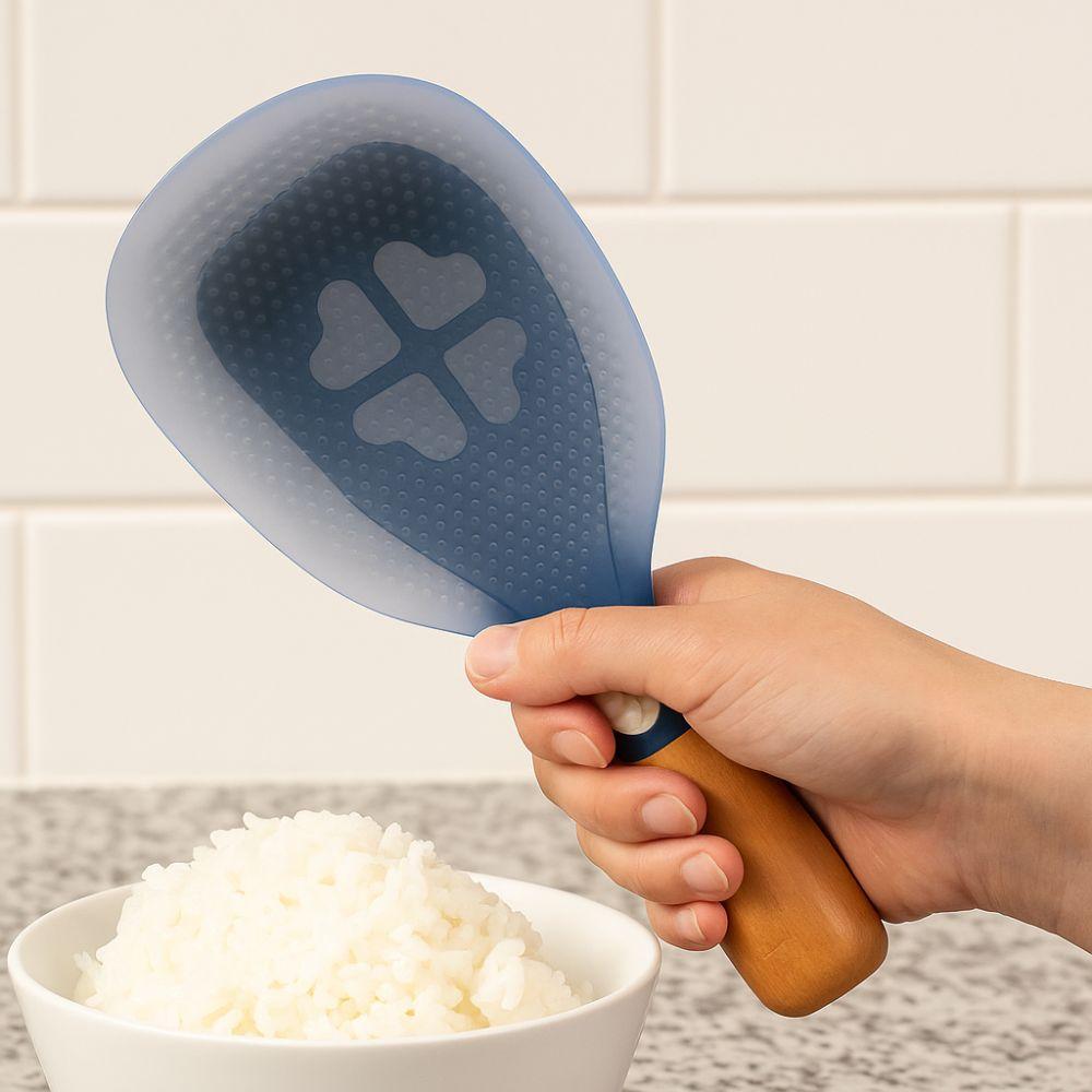 Wooden Handle Silicone Rice Spoon Non-stick Heat-resistant Spoon Standing Cooking Spoon  Home