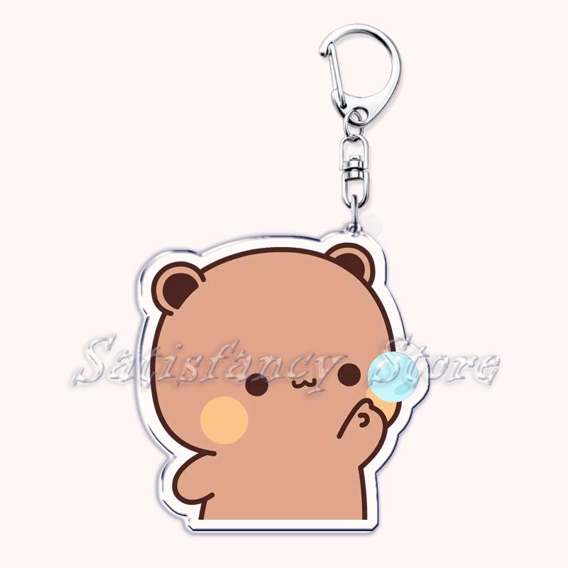 Bubu Dudu Cartoon White and Grey Couple Bears Keychains Ring for Accessories Bag Pendant Key Chain Jewelry Fans Lovers Gifts