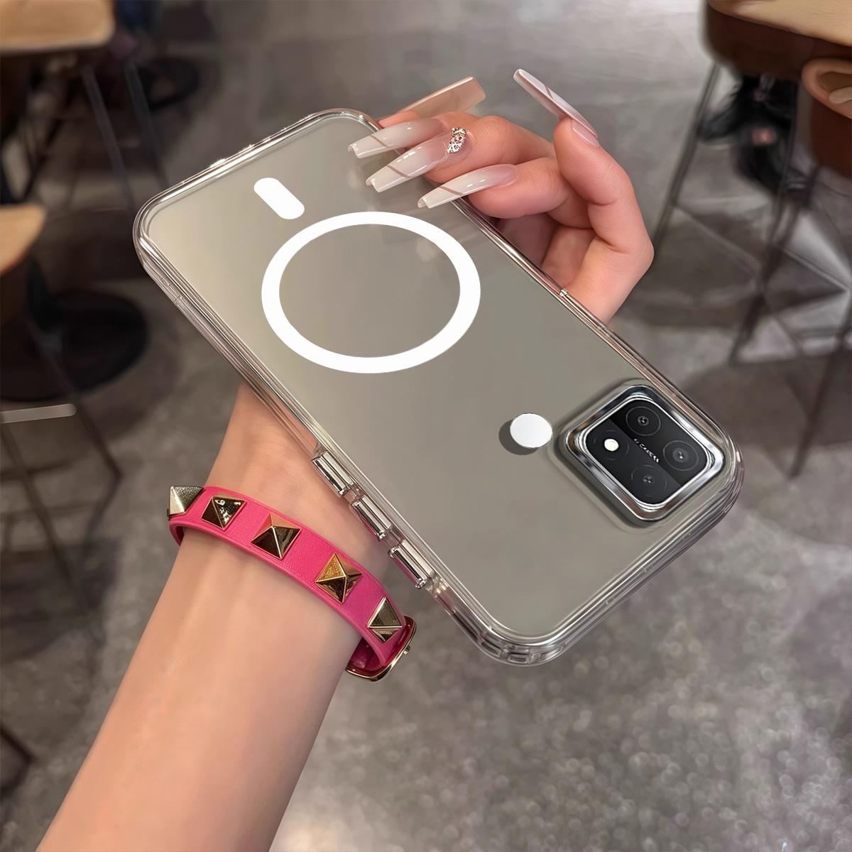 Case for OPPO A15s,A15 Minimal Semi-Transparent Magnetic Casing Raised Electroplated Lens Bezel Anti-Slip Drop Resistant Protective Shell OPPO A15s