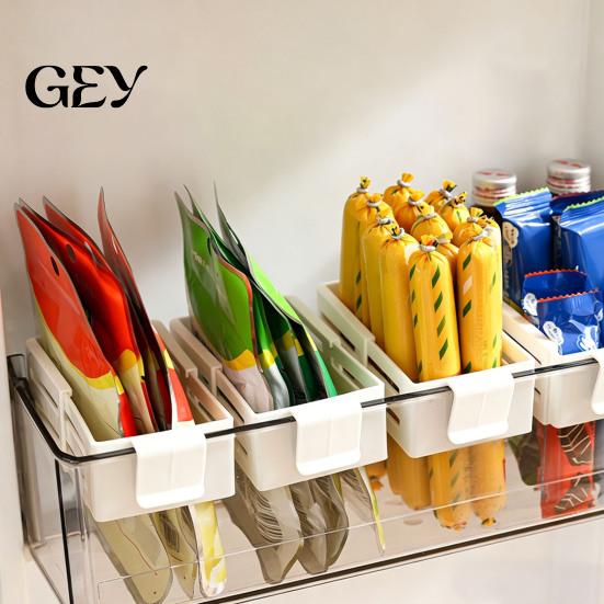 Space-saving Fridge Rack Refrigerator Door Organizer, Partitioned Storage Hanging Basket, with Snap-On Snack Container Telescopic Design, for