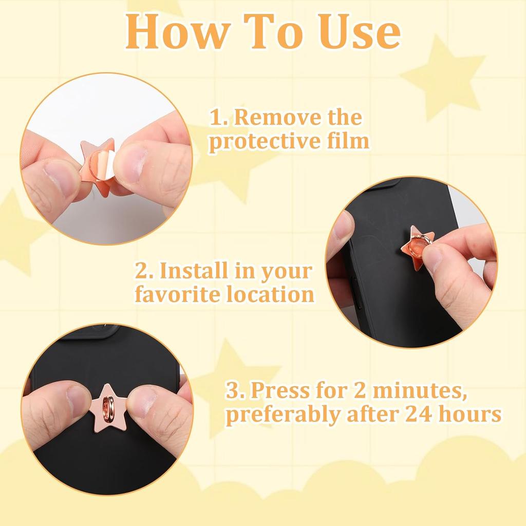 8 Pcs Stars Moon Cell Phone Ring Holder Metal Phone Finger Grip Hook Self-Adhesive Phones Grip Loop for Phones Case DIY Hanging Supplies