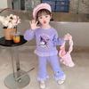 Girls Spring Autumn Ruffled Long Sleeve Sweatshirt Two Piece Set with Cartoon Print