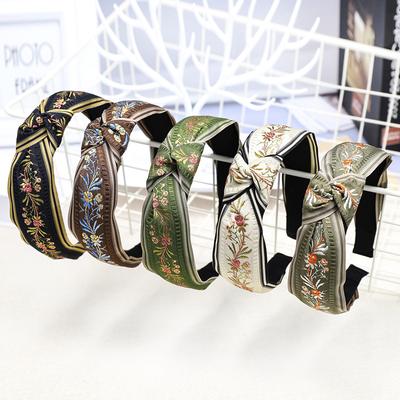 Vintage Damen Mädchen Stirnband Blumenstickerei Band Schleife Haarreif für Damen Täglich Einkaufen Verkleiden Haarband Accessoires