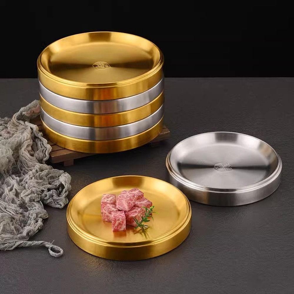 

304 Stainless Steel Barbecue Tray Thickened Storage Tray Steak Salad Plate Restaurant 20cm срібний