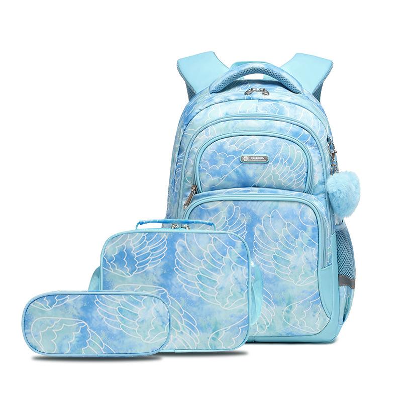 3-Piece School Backpack Set Spine Protection Ergonomic Waterproof Bookbag with Lunch Bag Pencil Case for Grades 3-6
