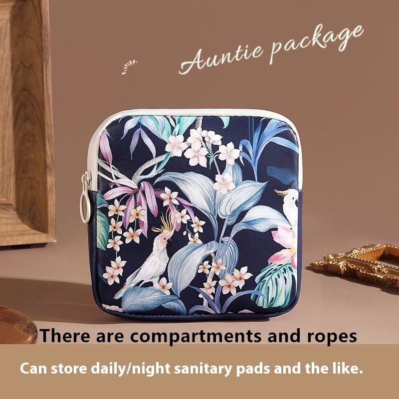 Creative Pvc Sanitary Pads Bag  Floral Print Large Capacity Multipurpose Coin Purse Portable Cosmetic Storage Bag