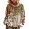 Dámská móda Dlouhý rukáv S kapucí Vintage Patchwork Květinový potisk Ležérní mikina Top