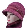 Winter hat women's fleece thickened thermal ear protection hat big brim old lady knitted wool hat