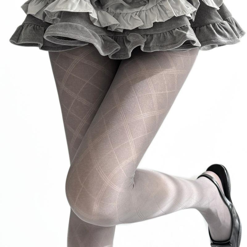 Thin Jacquard Silk Thigh-High Stockings: Milk White & Black, Spring/Autumn