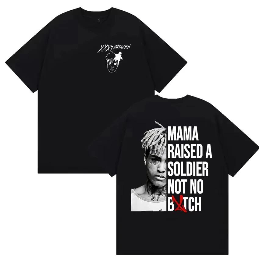Портрет XXXTentacion  Мама вырастила солдата  Цитата Графика Двусторонняя Оверсайз Уличная одежда Хип-Хоп Рэп Фан Мерч Футболка Топ для любителей рэпа 4XL