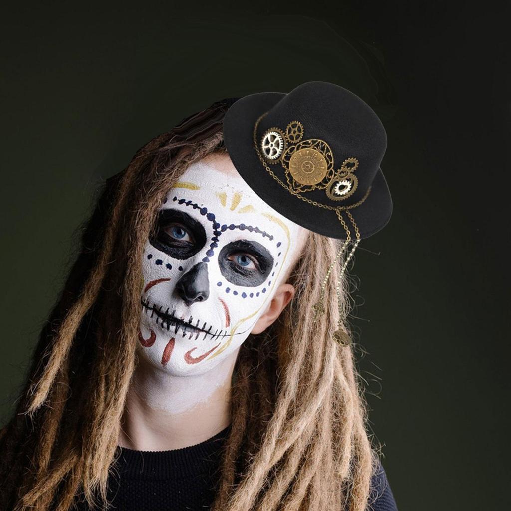 Steam Mini Top Hat Gothic Vintage Design Head Gear Metal Gears and Chain Fedoras Costume Accessories