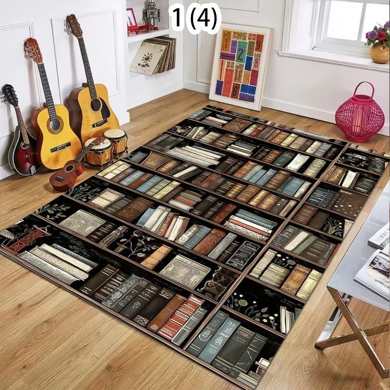 

Vintage Bookshelf Patterned Carpet Creative Study Room Decoration Door Mat Living Room Bedroom Decoration Rug Living Room 50cm x 80cm