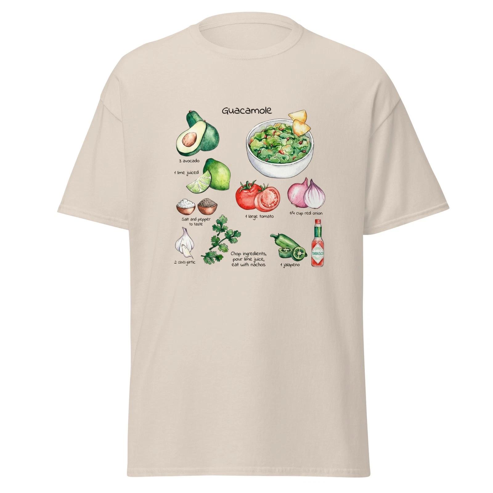 Watercolor Guacamole Recipe T-T-Shirt, Botanical Culinary Art Tee. L