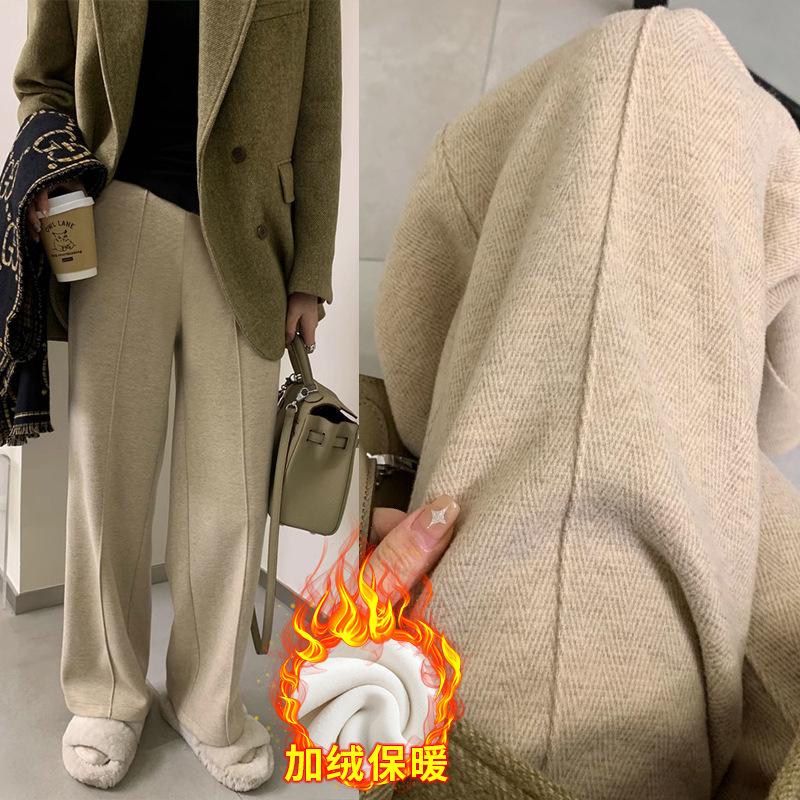 #-3 Maternity Straight-leg Pants Cashmere and Velvet Winter Herringbone Twill Wide-leg Pants Loose-fitting Casual Pants