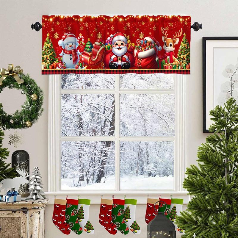 Christmas Short Curtains Valances Christmas Decorations for Home 2026 Xmas Ornaments Windows Treatments for Kitchen Bathroom
