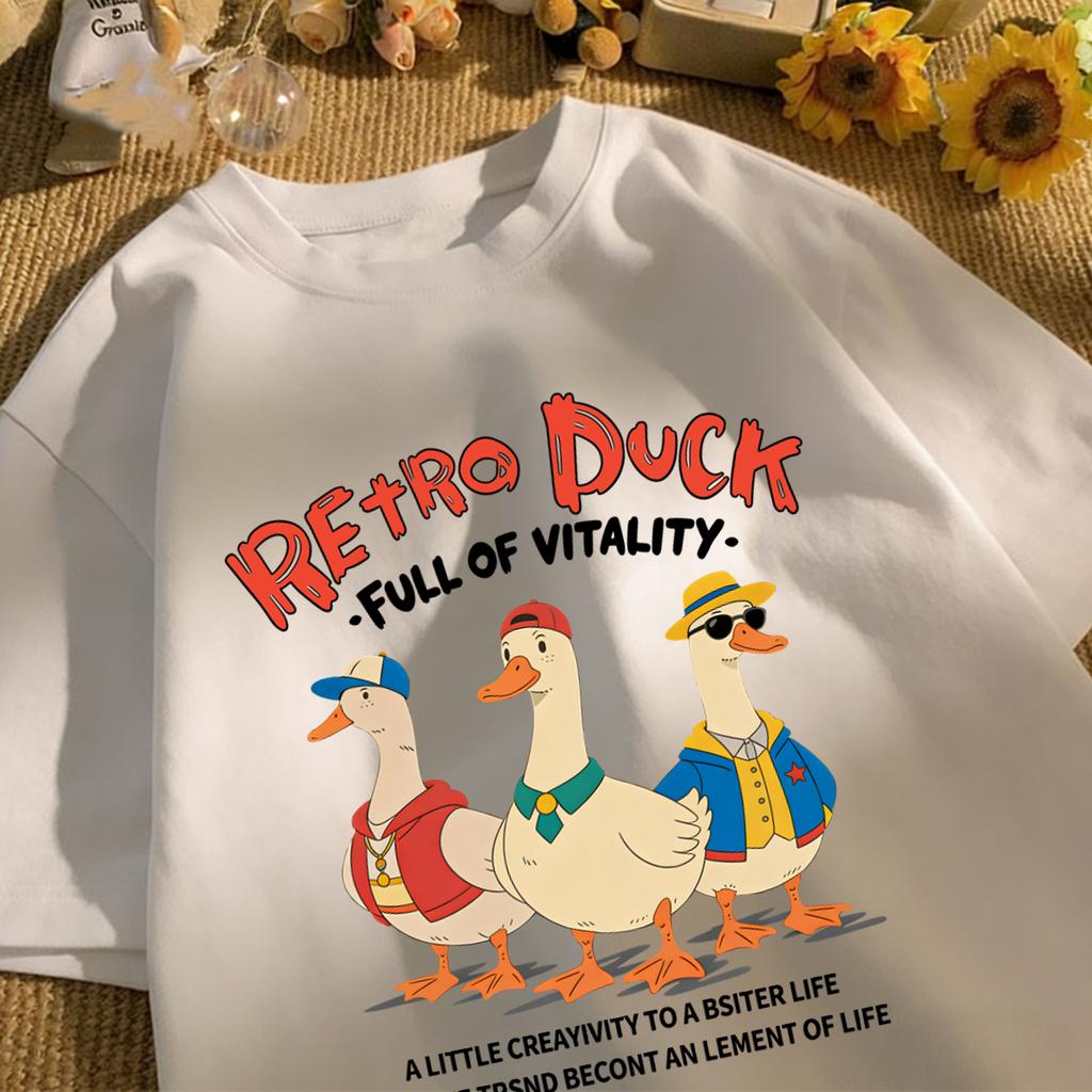 Retro Duck Full Of Vitality Unisexs T-Shirt Casual Fashion O-Neck Tee Summer Loose Basics Top Cotton Unisex Soft Vintage Clothing