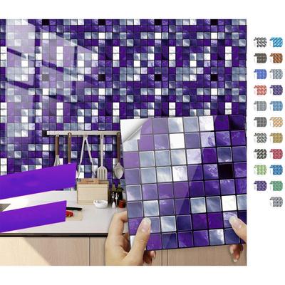 10pcs 10X10CM Purple Mosaic Hard Tile Sticker Flat Printed In 2d Transfers Cover for Kitchen Bathroom Wallpaper Peel Stick Art Poster