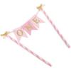 One Cake Topper for Baby Girls - Pink and Gold Cake Topper Banner for 1st Birthday, First Birthday CakeTopper, Paper Straw CakeTopper, Cake Smash