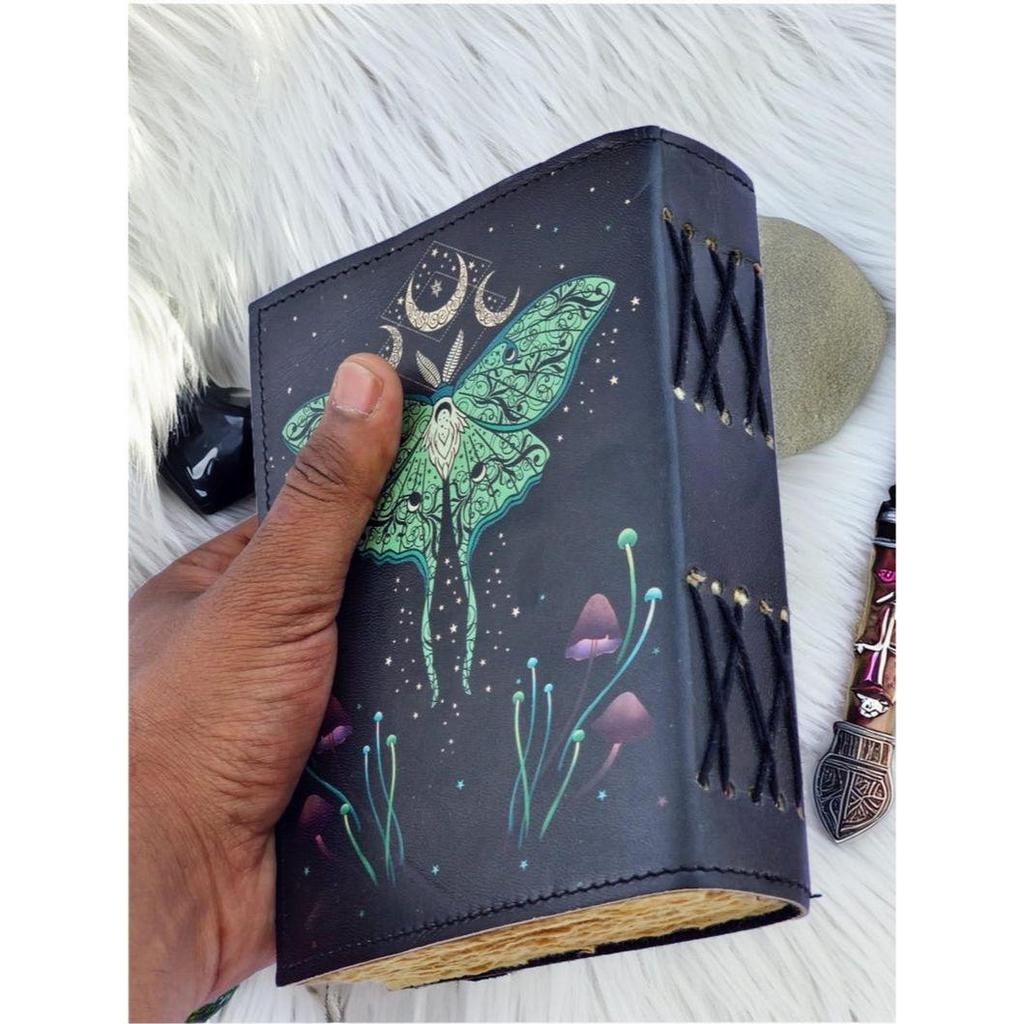 Luna Moth Leather Grimoire Journal: Witchcraft Spell Book