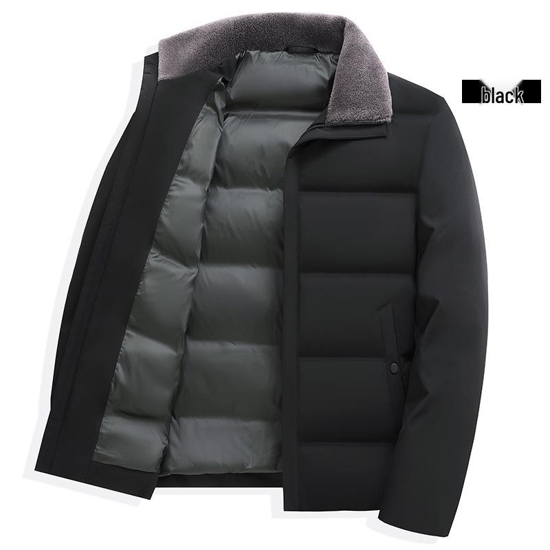 

Men s Winter Wool Lapel Duck Down Jacket - Business Casual Short Coat for Middle-aged and Elderly 4XL чорний