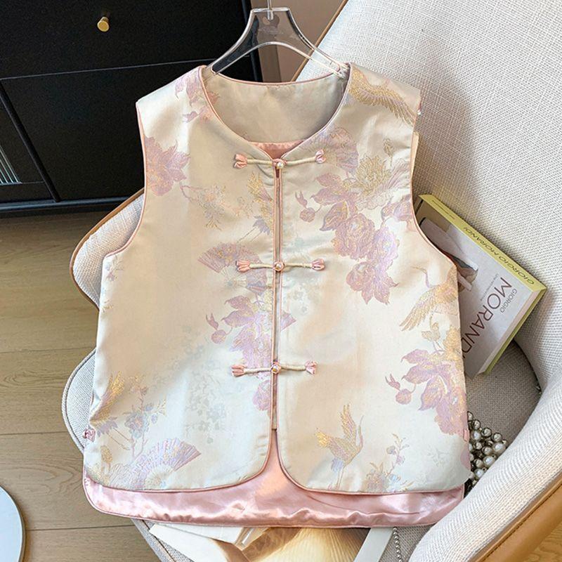 Vest Round Neck Button Sleeveless Vest Top Vest Women's Outside