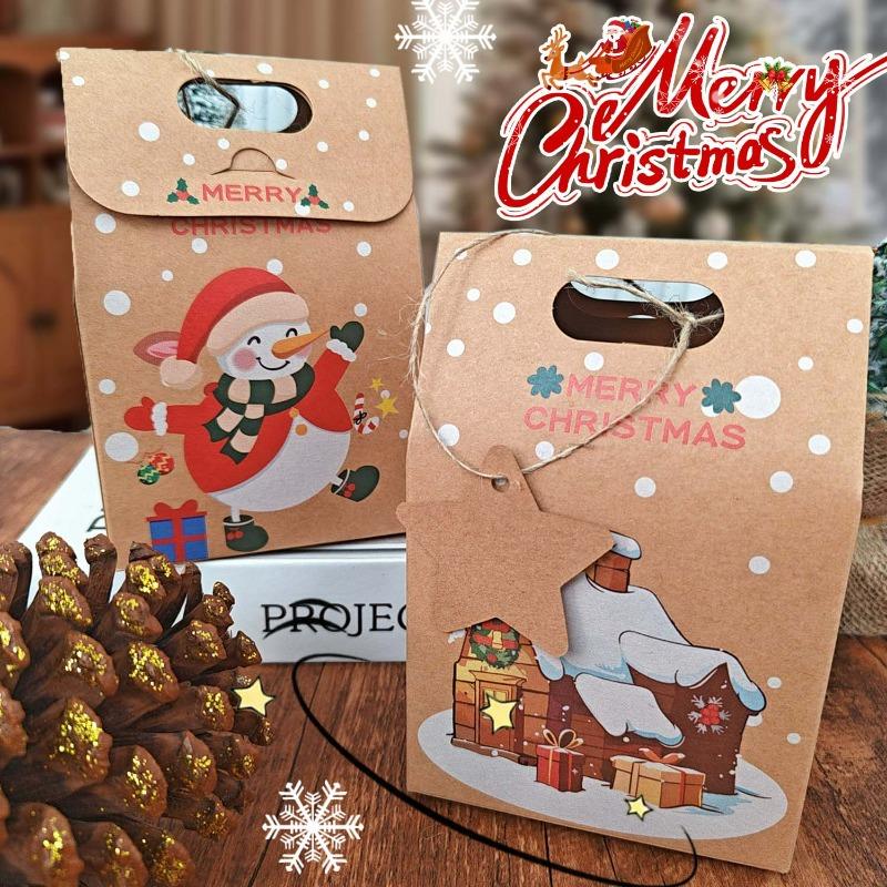 1/20Pcs Kraft Paper Packaging Box Penguin and House Pattern Merry Christmas Candy Bags New Year Party Decor Cookie Gift Pouch