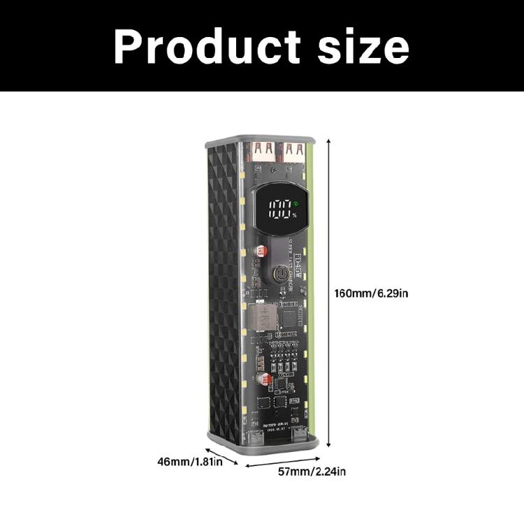 LED Illuminateds 45WPD Fast Charge Battery Case 8x18650 Holder Transparents ABS No Soldering