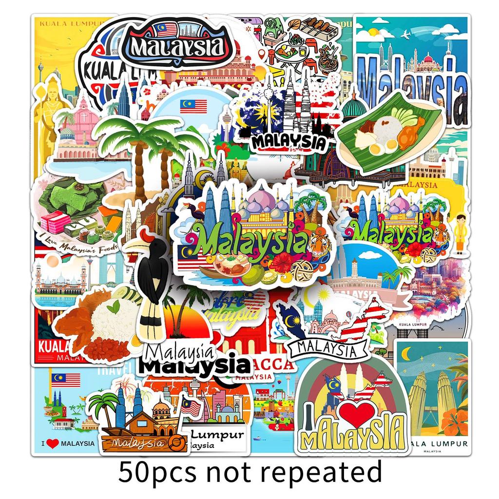 50 Malaysia Graffiti Stickers Cartoon Outdoor Travel Malaysia Water Cup Suitcase Stickers
