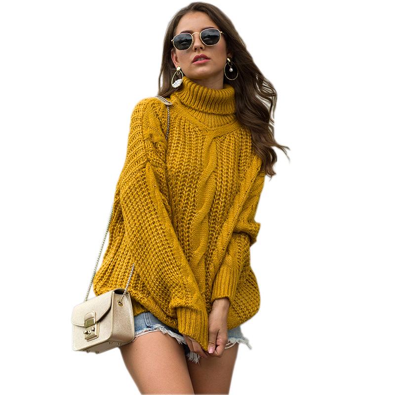New Autumn and Winter College Style Knitwear for Women Thick Thread Twist Turtle Neck Pullover Sweater for Women