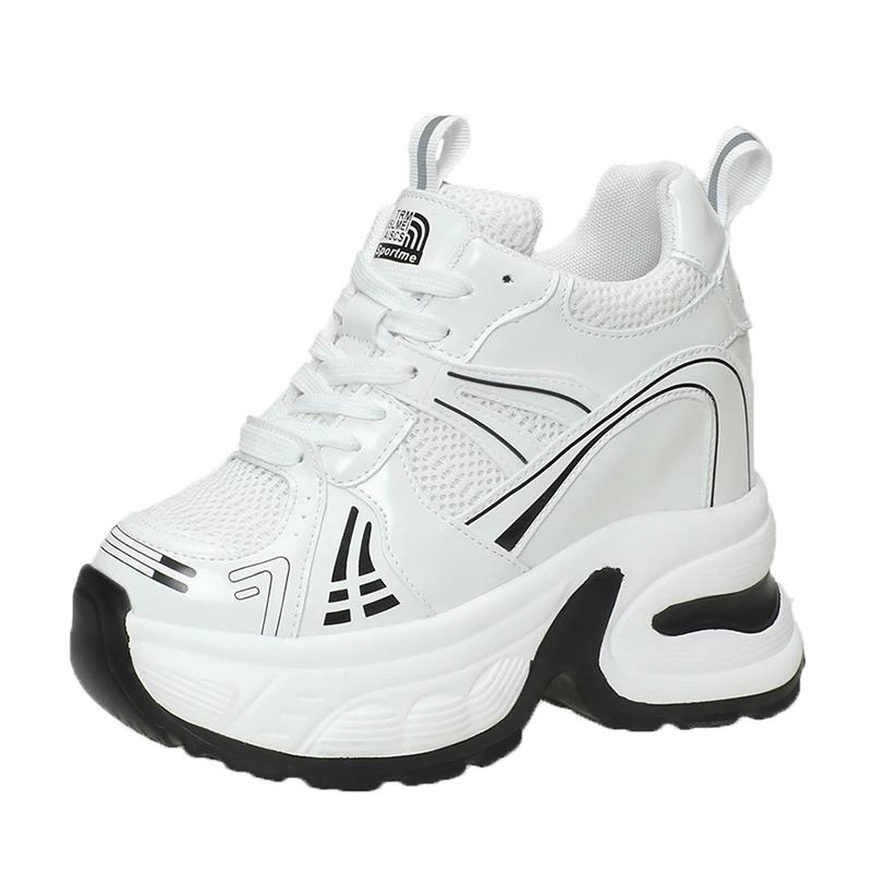 

10СМ Весенние Женские Кроссовки на Платформе Осенние Дышащие Клинья Повседневная Обувь Высокие Каблуки Кроссовки на Толстой Подошве Женские Deportivas Mujer 35 белый