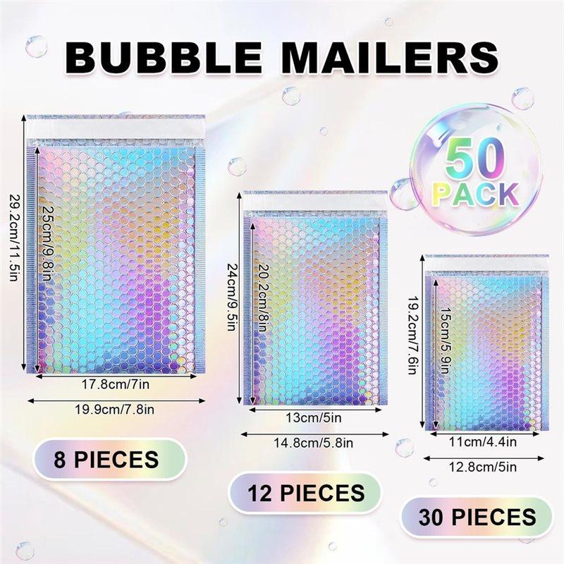 BAAJ-Foil Glitter Waterproof Self Seal Adhesive Holographic Bubble Mailers Bags, 50-Pack Shipping