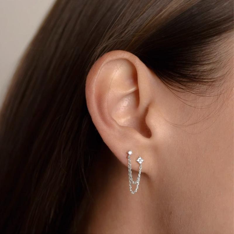 925 Sterling Silver Multi Ear Hole Tassels With Diamond Earrings Long Personalized And Elegant Earrings Birthday Gift Jewelry