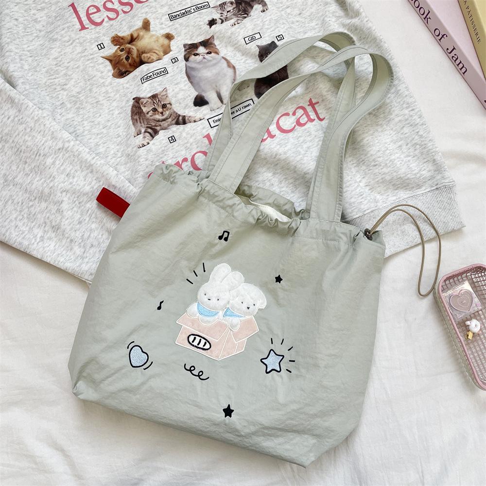 Large Capacity Tote Bag Women's New Embroidered Rabbit Canvas Bag Student Class Commuting Shoulder Bag