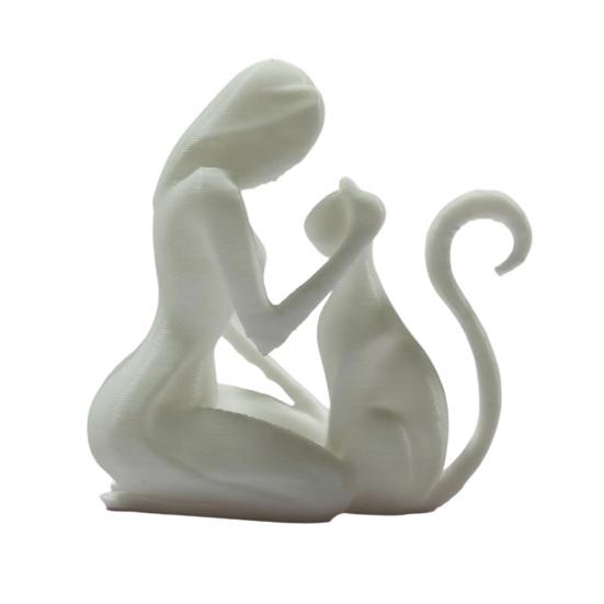 Jijijing 3D Printed Sculpture, One-Piece Molding Desktop Figure, Abstract Woman Cat Art Ornament for Home Decor Gift