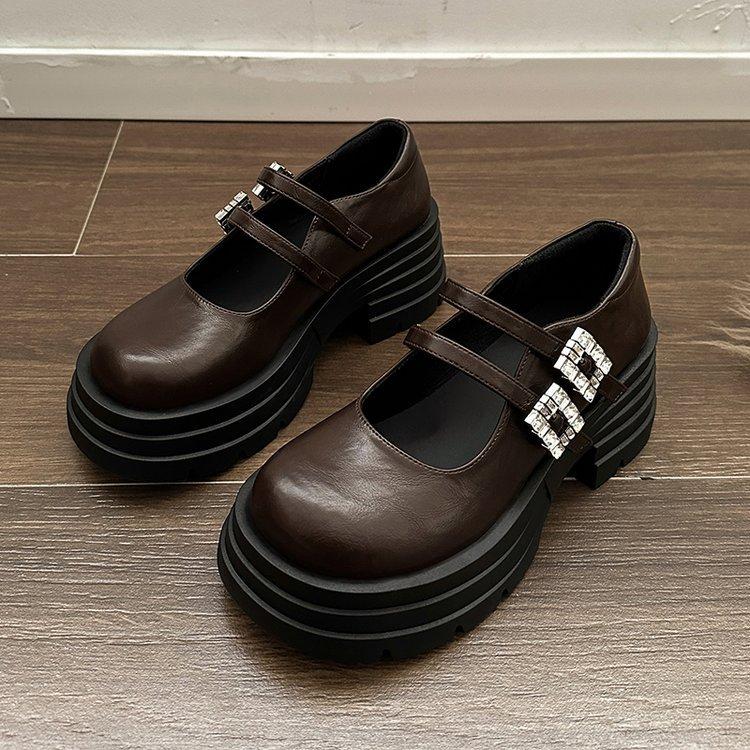 

Korean version of 7cm small leather shoes women s 2025 spring and autumn new small thick-soled Mary Jane lace-up loafers 40 коричневый