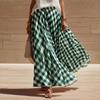 Women's High Waist Pleated A Line Long Skirt Plaid Flowy Midi Skirt with Elastic Waistband for Casual Wear