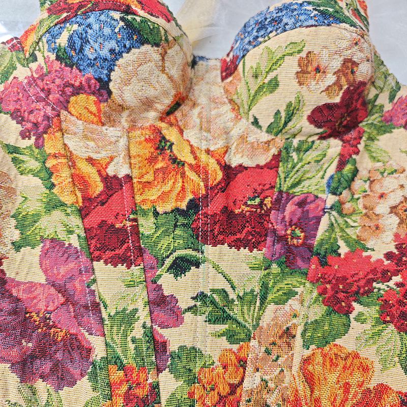 European & American Retro Floral Camisole: French Slim-fit Bustier Corset