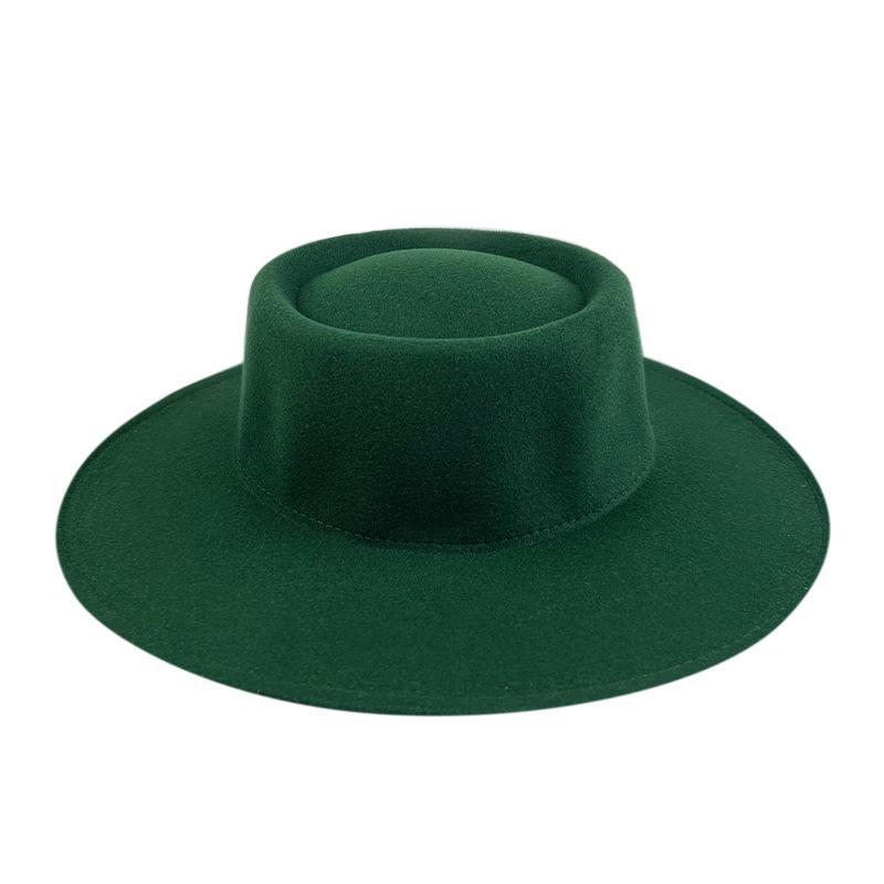 British style solid color big brim flat top top top hat French fashion jazz flat top woolen hat autumn and winter felt hat