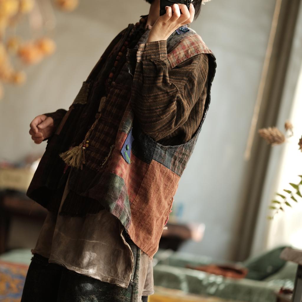 Johnature Women Vintage Winter Coats Patchwork Patch Color O-Neck Button Chinese Style Female Coats