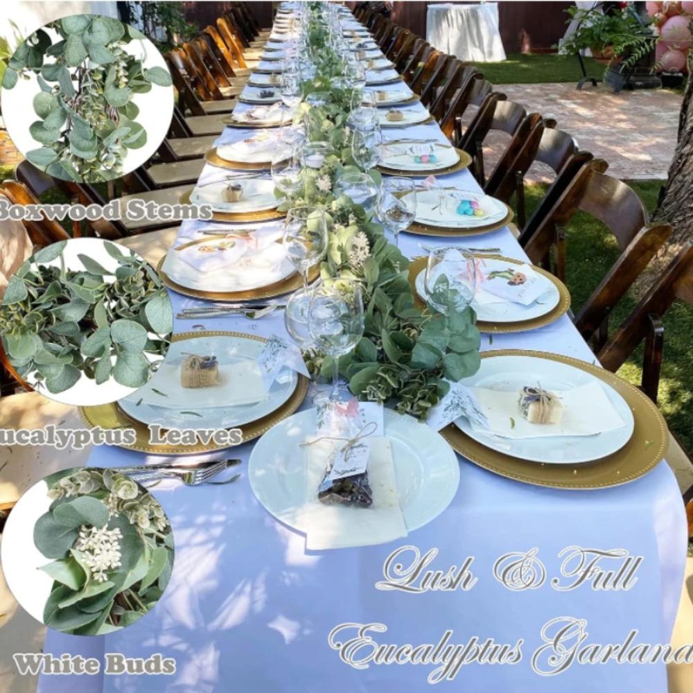 180cm Artificial Eucalyptus Garland With White Flowers For Home Festival Wall Hanging Garden Wedding Backdrop Arch Party Decor